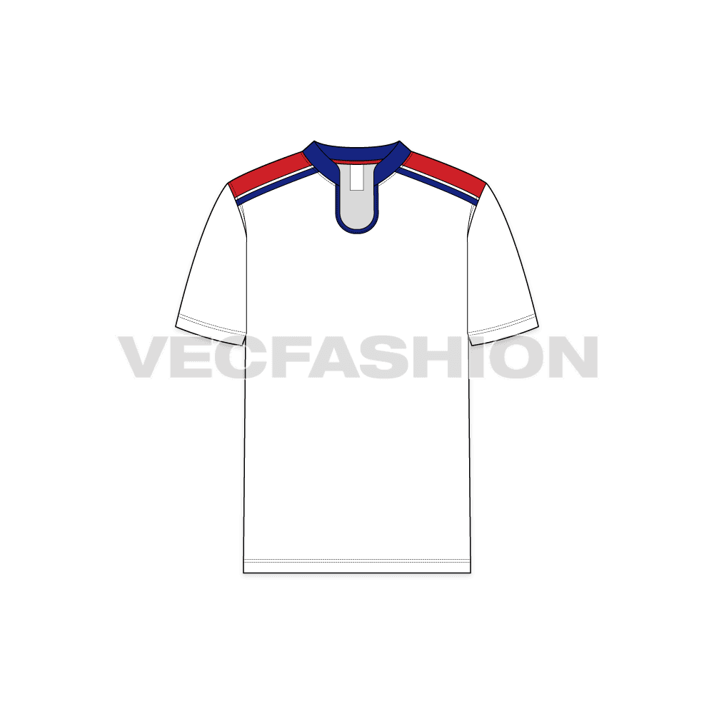 Mens sport open neck t-shirt flat sketch, front view