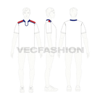 Mens sport open neck t-shirt flat sketch, croqui sketch
