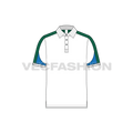 Mens sport polo shirt, contrast panel flat sketch, front view