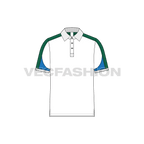 Mens sport polo shirt, contrast panel flat sketch, front view