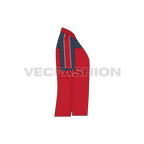 Mens sport polo shirt, red navy flat sketch, side view
