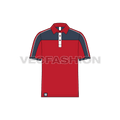 Mens sport polo shirt, red navy flat sketch, front view