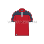 Mens sport polo shirt, red navy flat sketch, front view