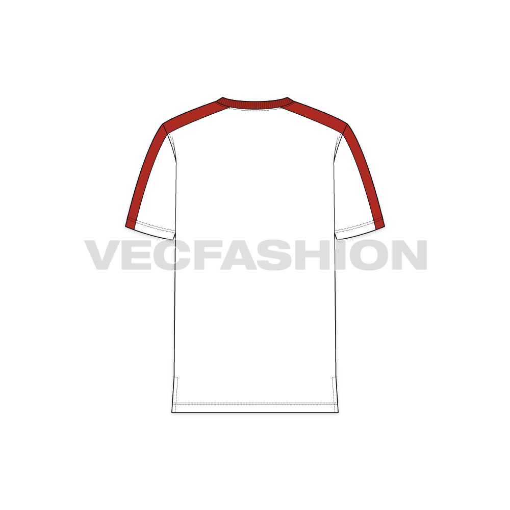 Mens sport round neck t-shirt flat sketch, back view