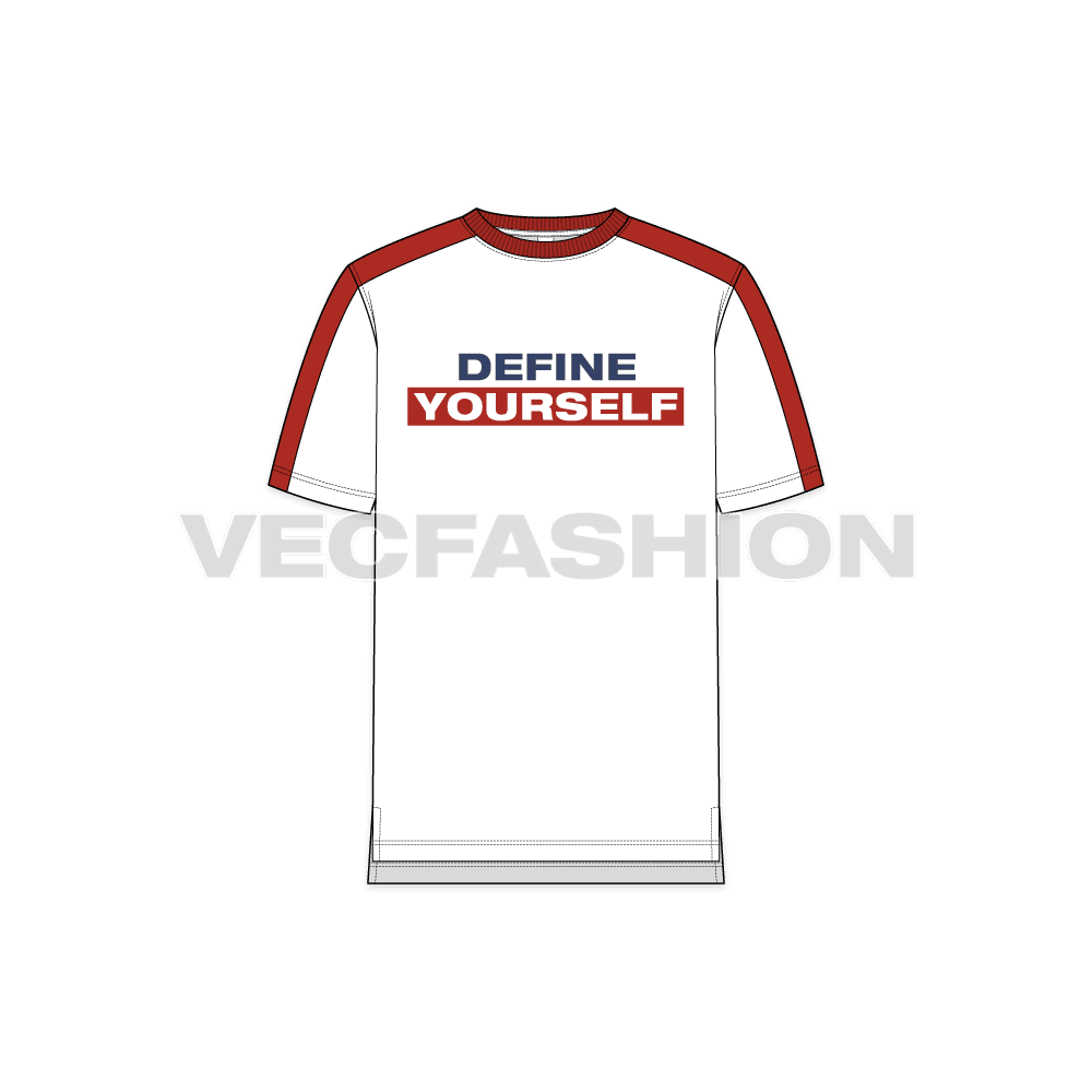 Mens sport round neck t-shirt flat sketch, front view