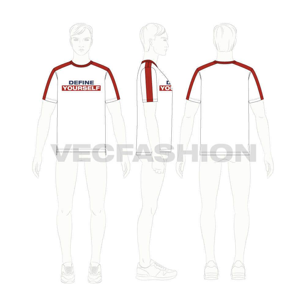 Mens sport round neck t-shirt flat sketch, croqui sketch