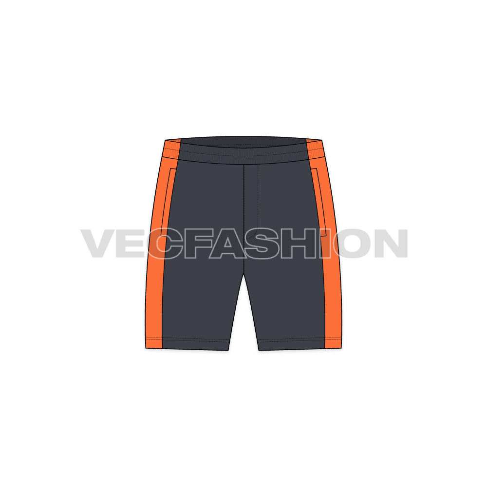 Mens sport shorts flat sketch, front view