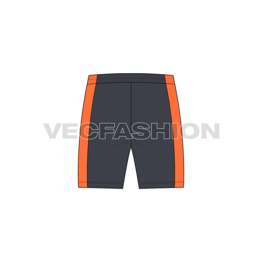 Mens sport shorts flat sketch, back view