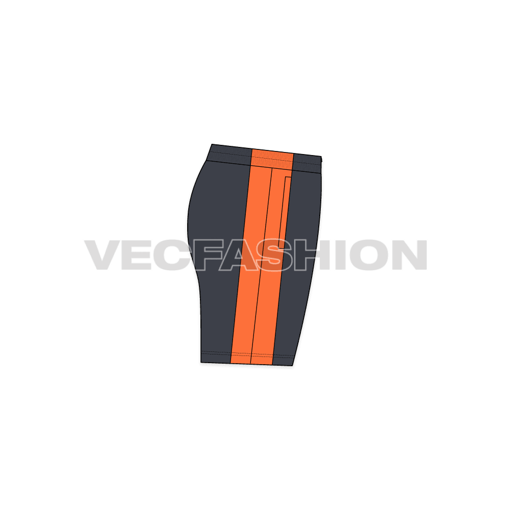 Mens sport shorts flat sketch, side view