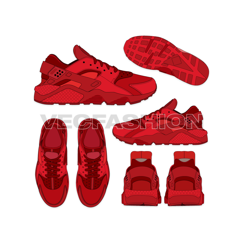 Mens sport sneakers, huarache style flat sketch