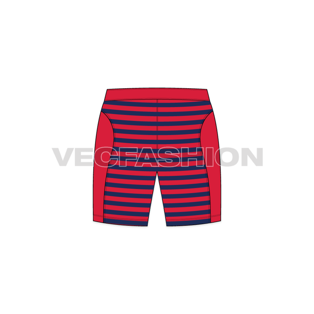 Mens sport sweat shorts flat sketch, back view