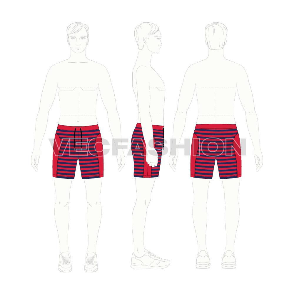 Mens sport sweat shorts flat sketch, croqui sketch