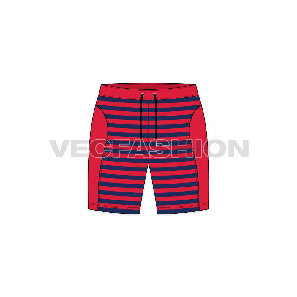 Mens sport sweat shorts flat sketch, front view