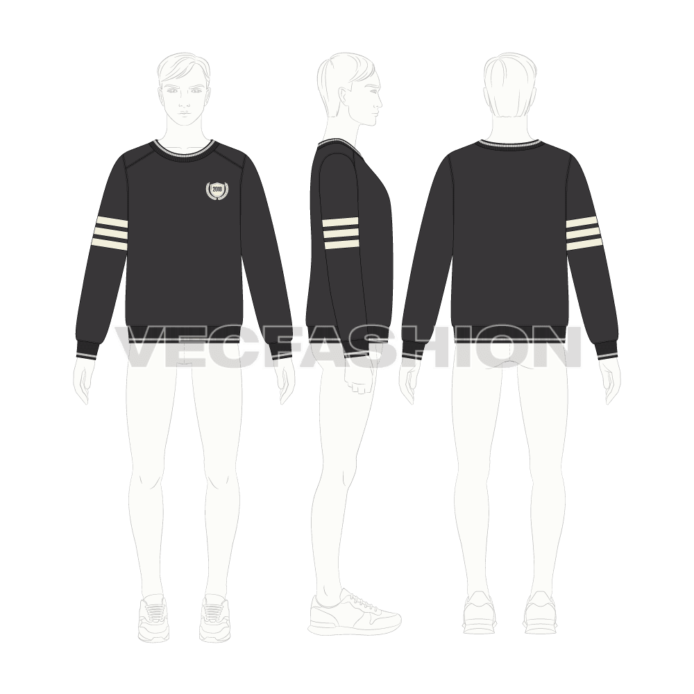 Mens sport sweatshirt flat sketch, croqui sketch