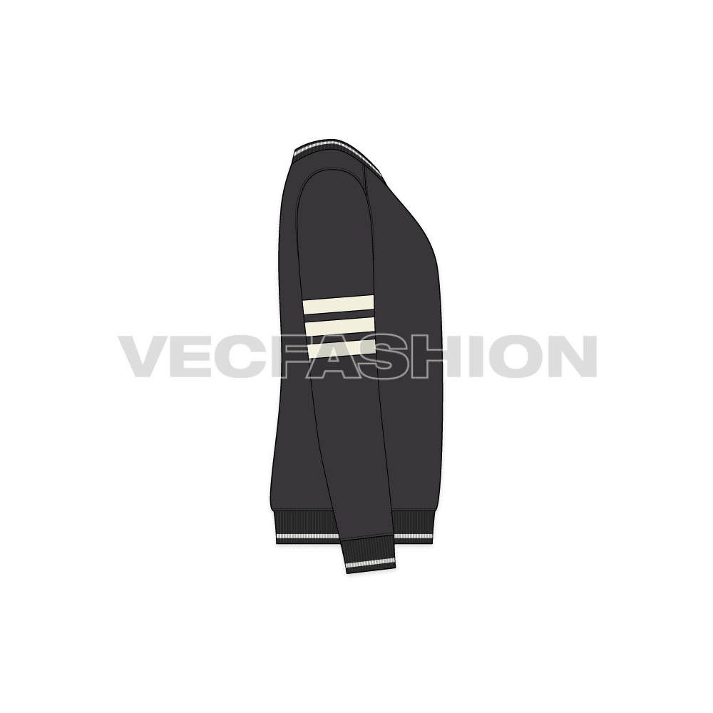Mens sport sweatshirt flat sketch, side view