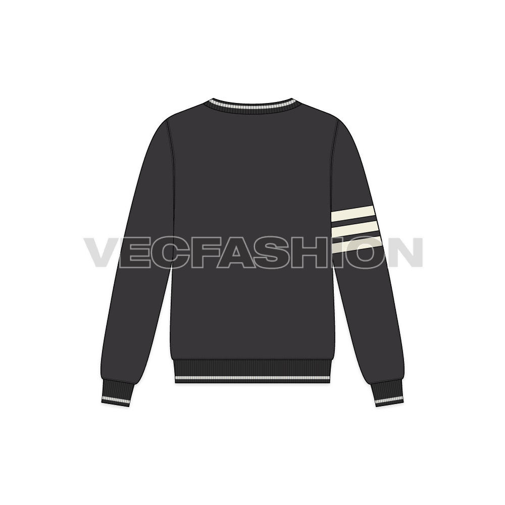 Mens sport sweatshirt flat sketch, back view