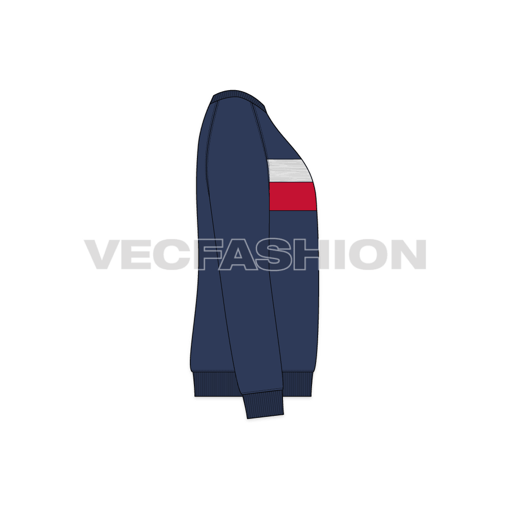 Mens sport sweatshirt template flat sketch, side view