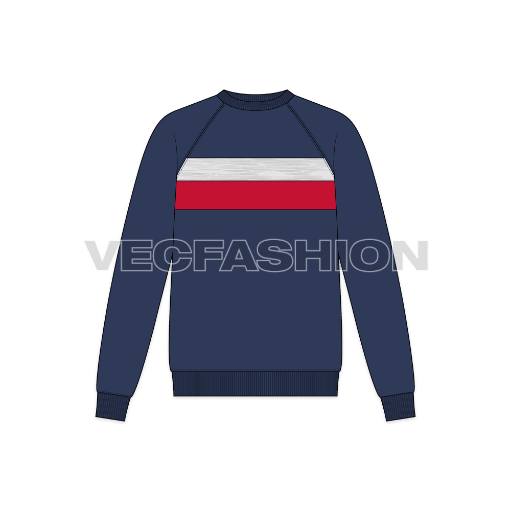 Mens sport sweatshirt template flat sketch, front view