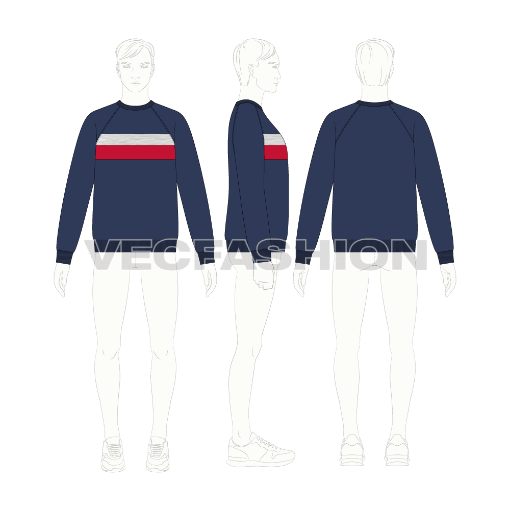 Mens sport sweatshirt template flat sketch, croqui sketch