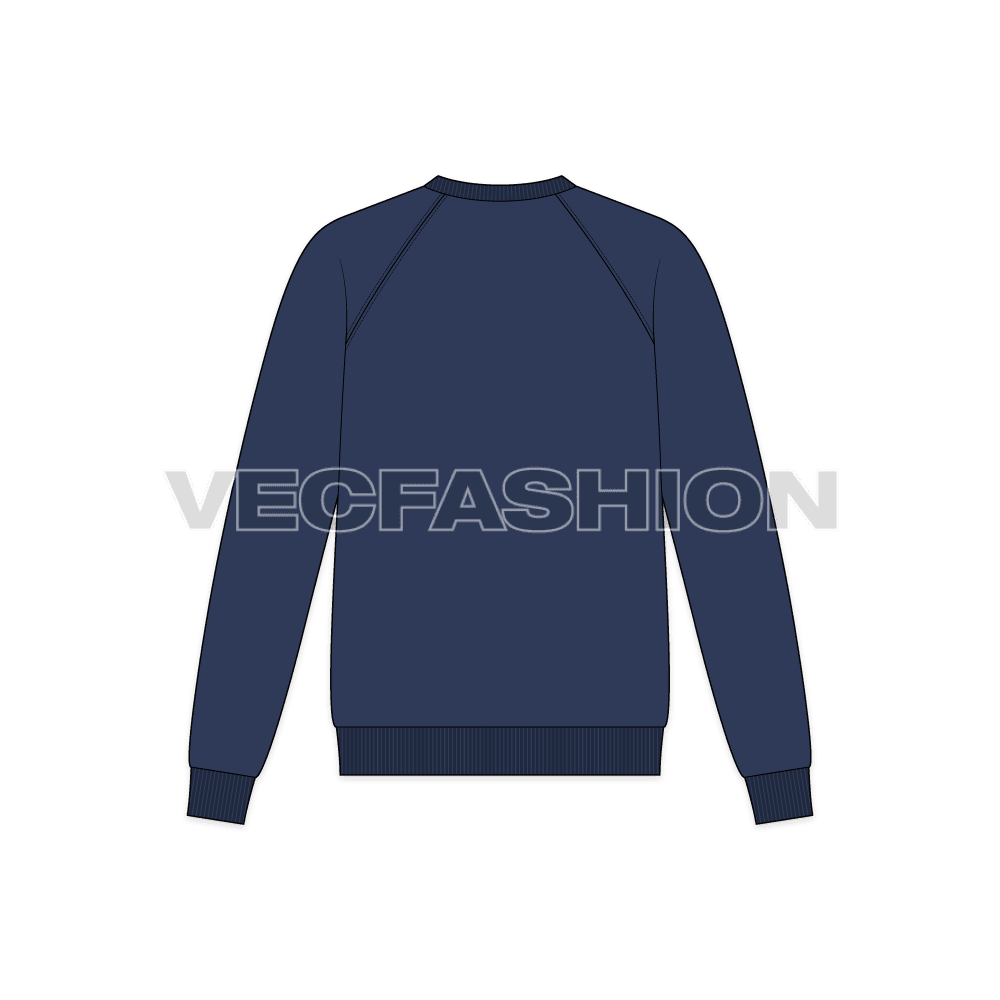 Mens sport sweatshirt template flat sketch, back view