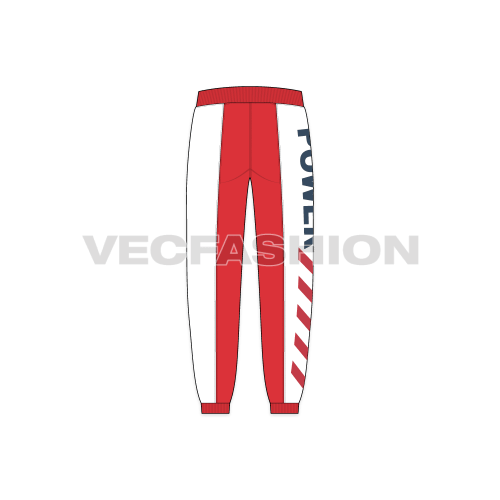 Mens sport track pants flat sketch, back view