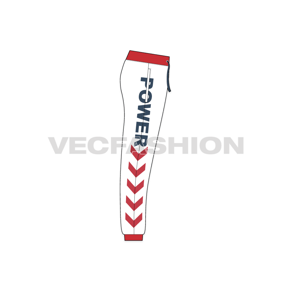 Mens sport track pants flat sketch, side view