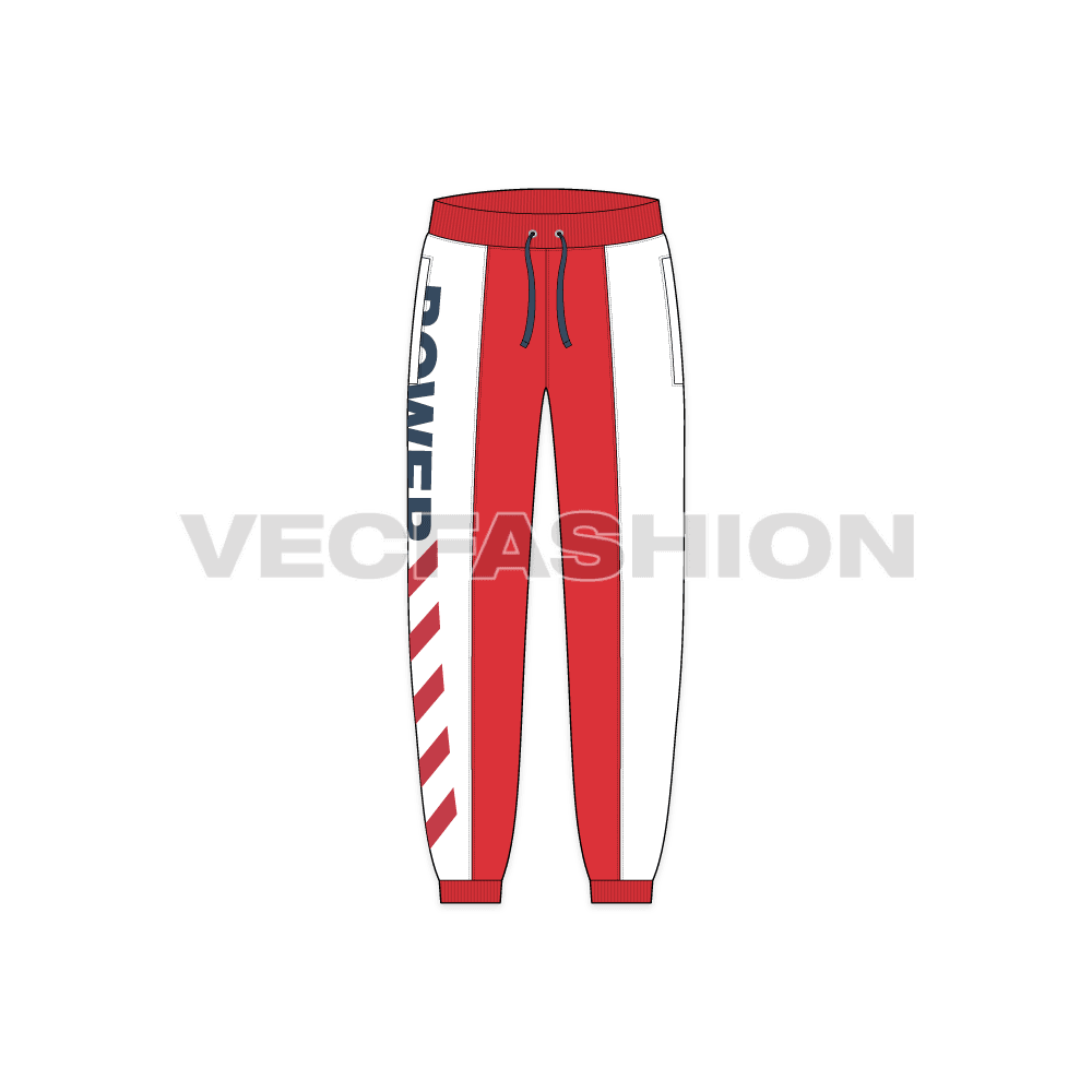 Mens sport track pants flat sketch, front view