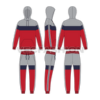 Mens sport tracksuit, color blocked flat sketch, showing all views, front, side and back
