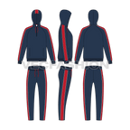 Mens sport tracksuit, navy flat sketch, showing all views, front, side and back