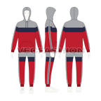 Mens sport tracksuit, color blocked flat sketch, on croqui