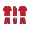 Mens sport tracksuit, elastic tape flat sketch, showing all views, front, side and back