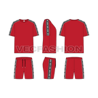 Mens sport tracksuit, elastic tape flat sketch, showing all views, front, side and back