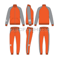 Mens sport tracksuit, number print flat sketch, showing all views, front, side and back