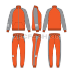 Mens sport tracksuit, number print flat sketch, showing all views, front, side and back
