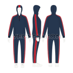 Mens sport tracksuit, navy flat sketch, on croqui