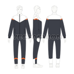 Mens sport tracksuit, diagonal panel flat sketch, on croqui