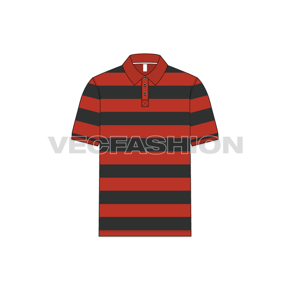 Mens sports golf shirt flat sketch, front view
