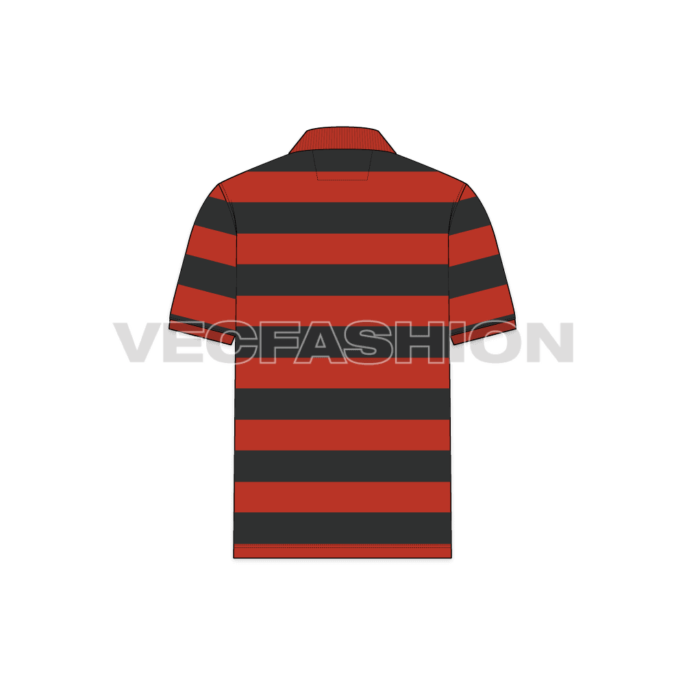Mens sports golf shirt flat sketch, back view