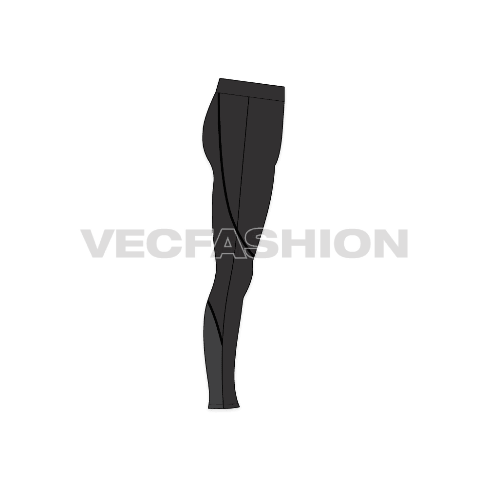Mens sports lycra tights flat sketch, side view