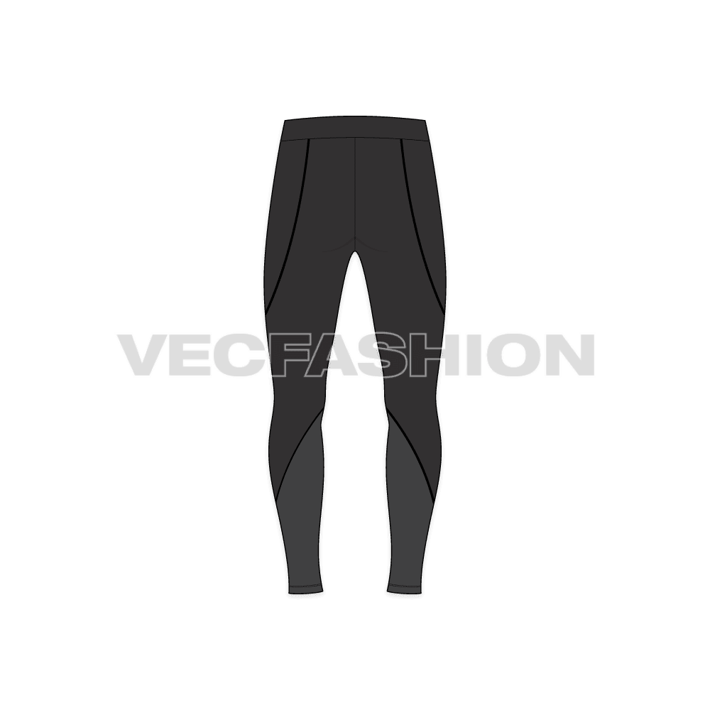 Mens sports lycra tights flat sketch, back view