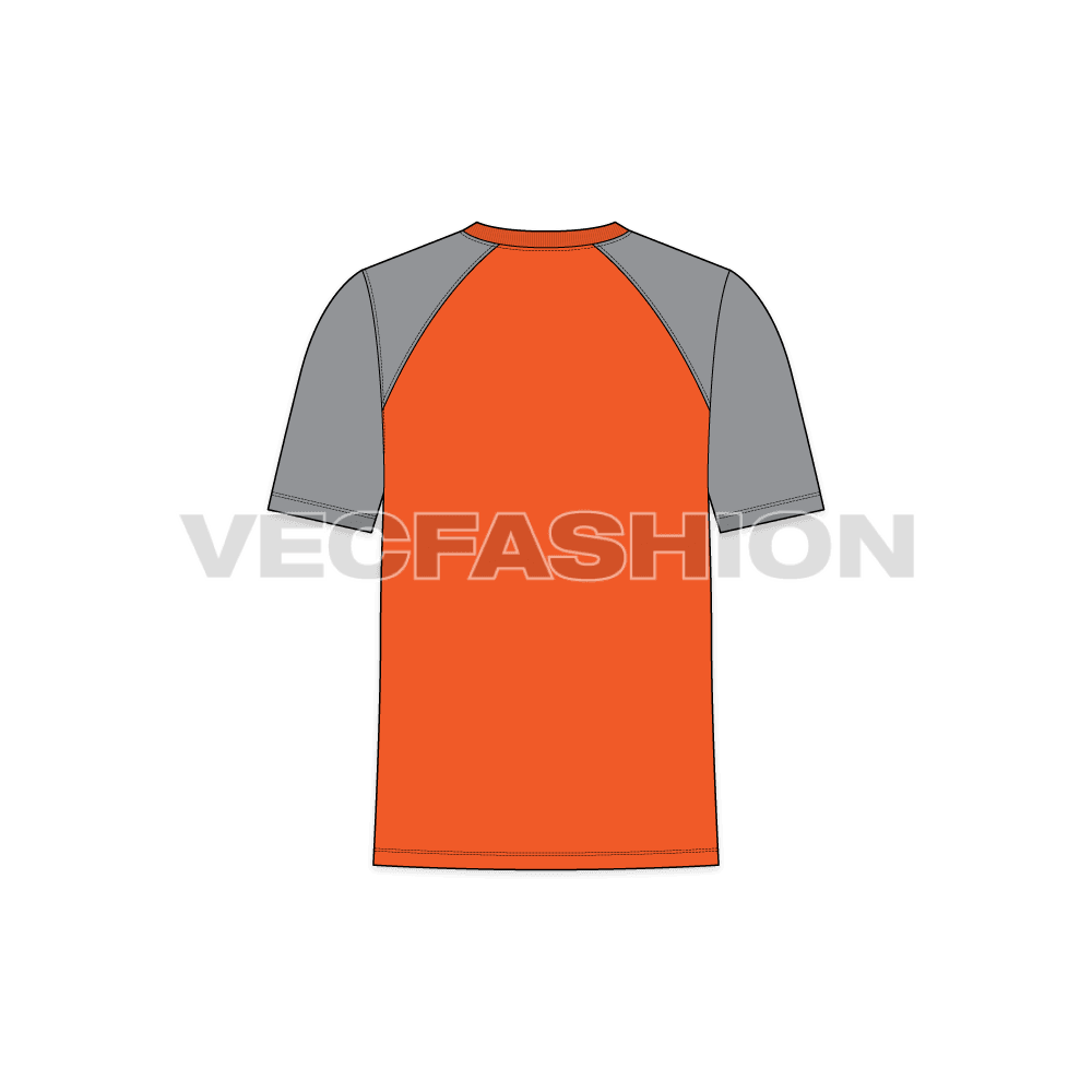 Mens sports t-shirt flat sketch, back view