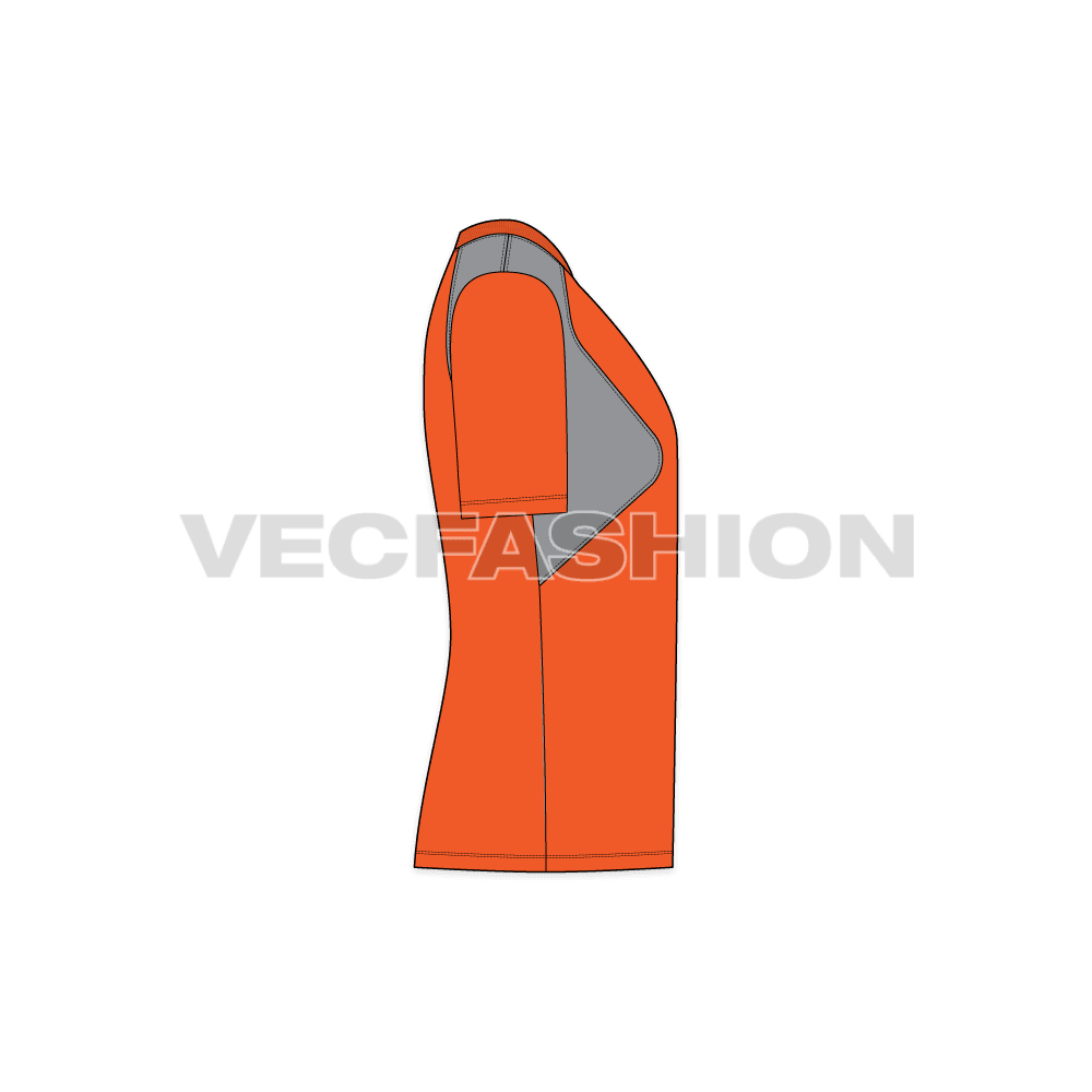 Mens sports t-shirt flat sketch, side view
