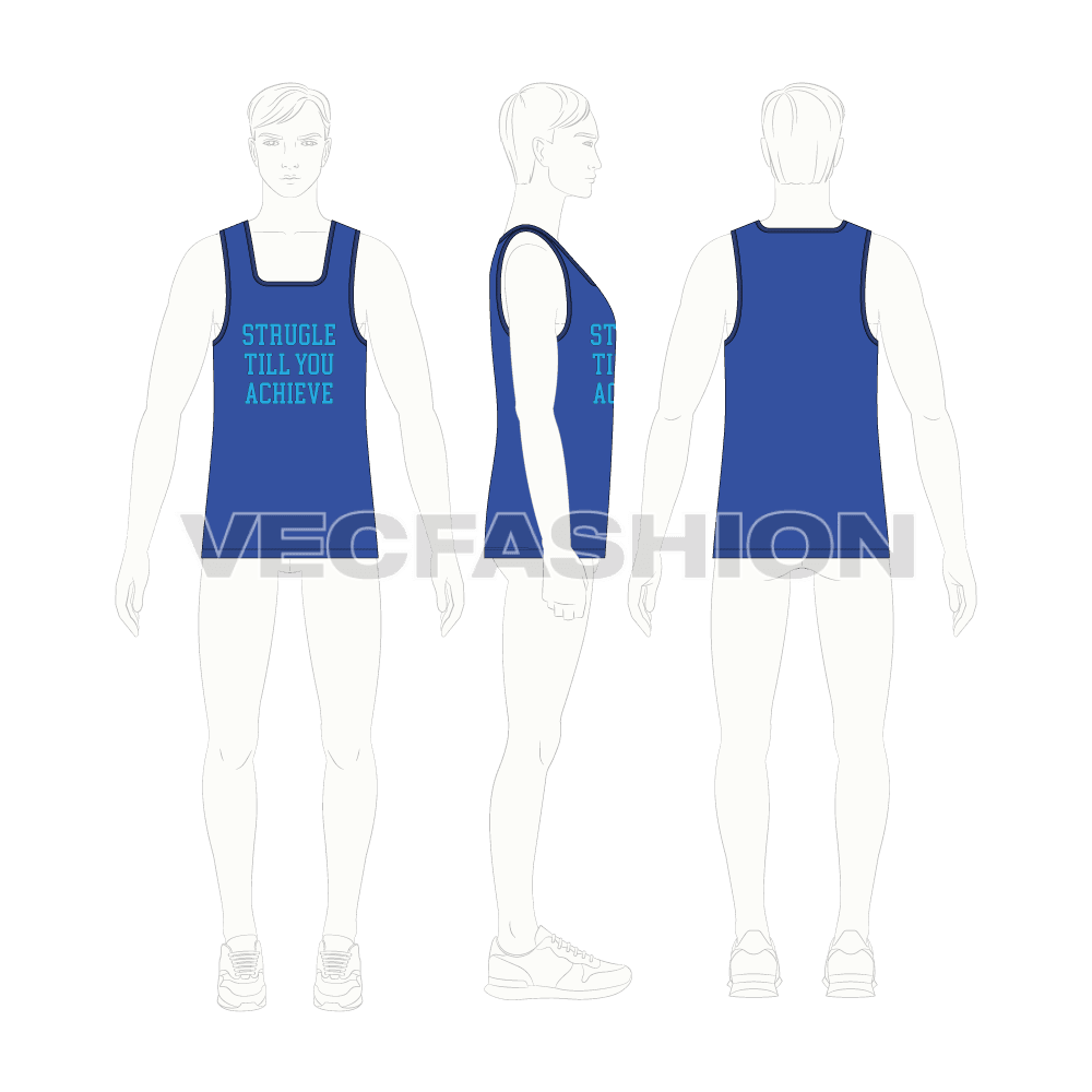 Mens square neck top flat sketch, croqui sketch