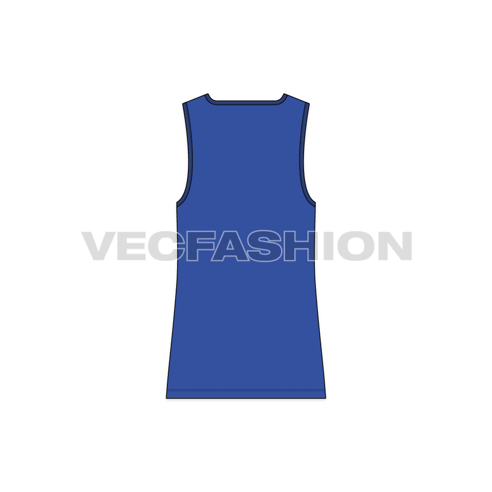 Mens square neck top flat sketch, back view