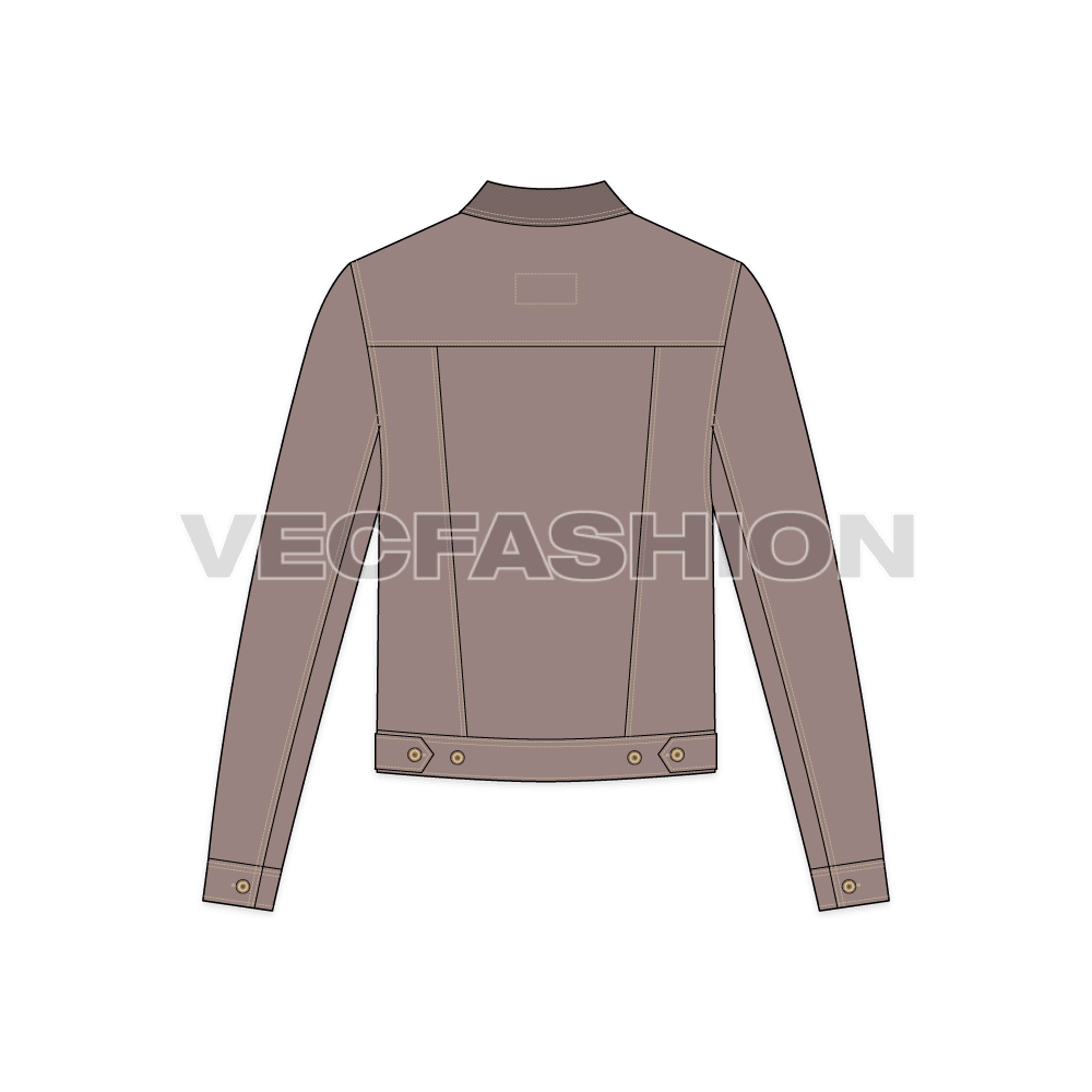 Mens Storm Rider Denim Jacket Vector flat sketch, back view