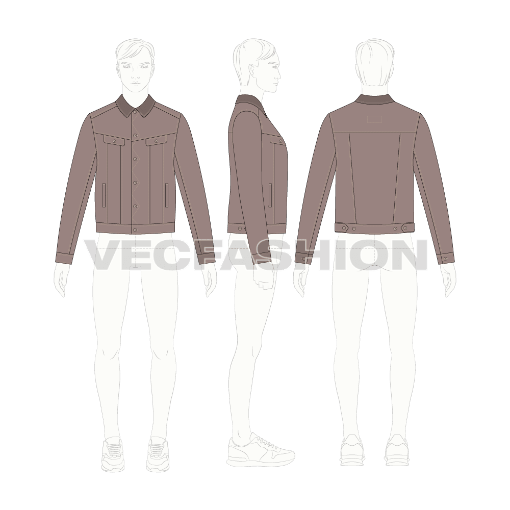 Mens Storm Rider Denim Jacket Vector flat sketch, croqui sketch