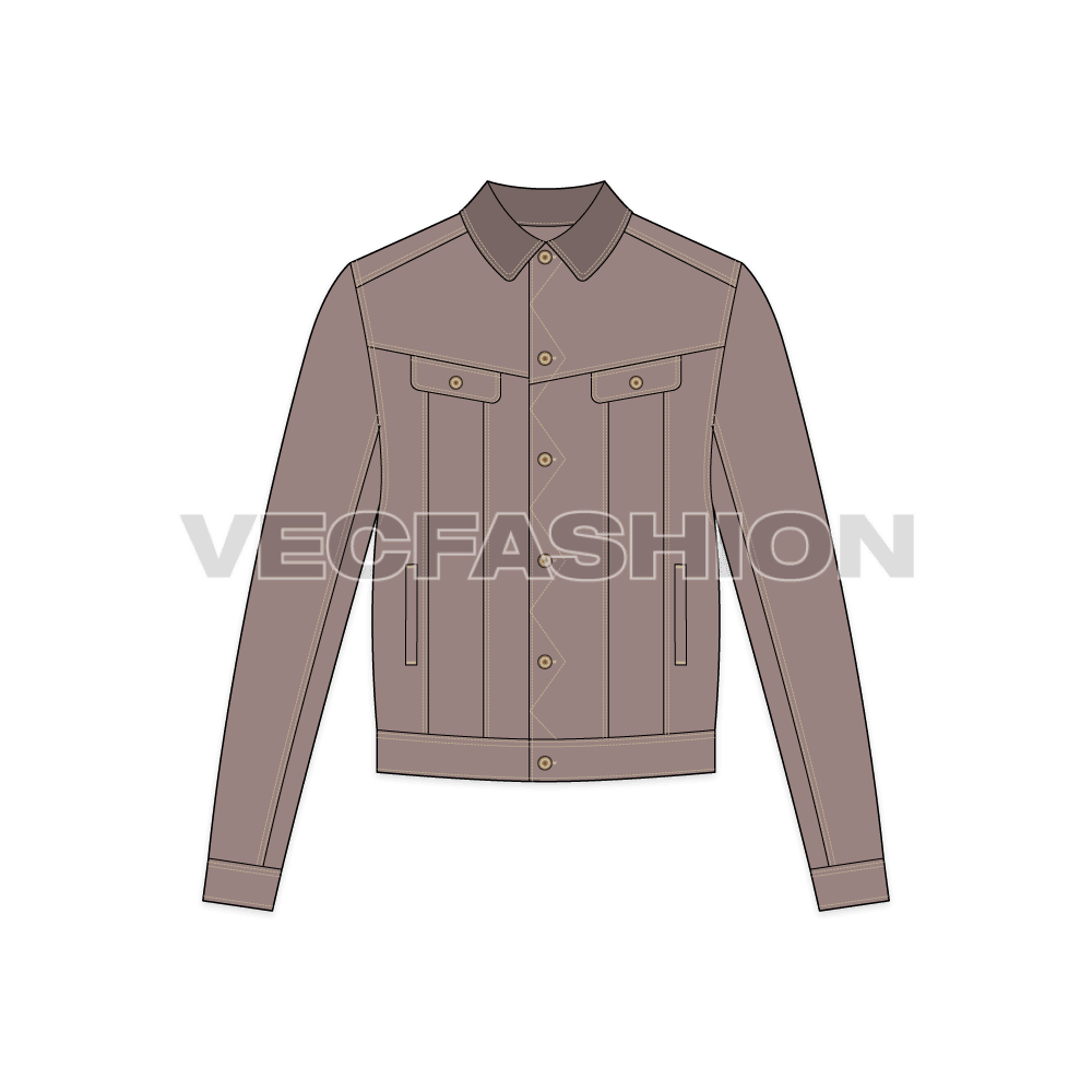 Mens Storm Rider Denim Jacket Vector flat sketch, front view