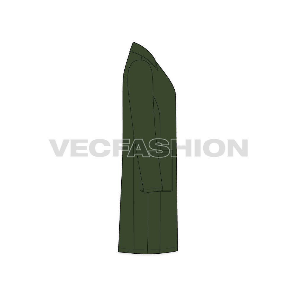 Mens Straight Coat flat sketch, side view