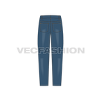 Mens straight cut denim jeans flat sketch, back view