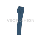 Mens straight cut denim jeans flat sketch, side view